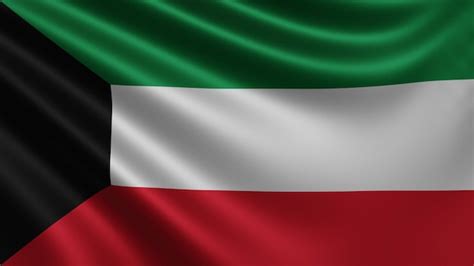 Render De La Bandera De Kuwait Ondea En El Primer Plano Del Viento La