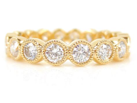 35 Mm Milgrain Bezel Set Round Diamond Eternity Band 18k Yellow Gol