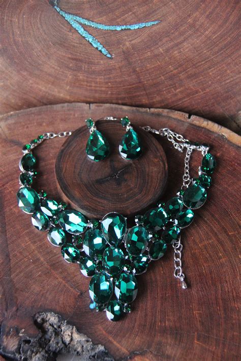 Emerald Green Rhinestone Necklace Green Statement Bracelet Etsy