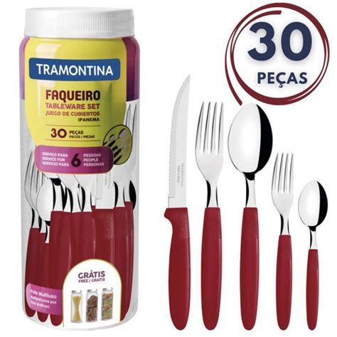 Faqueiro Jogo De Talheres Tramontina Ipanema Aço Inox 30 Peças Vermelho