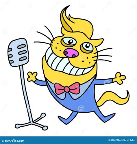 Funny Cat Singing A Song Vector Illustration Stock Vector