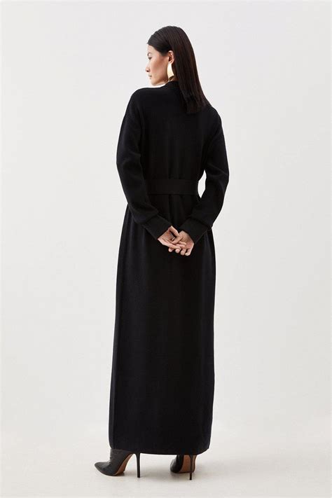 Karen Millen Viscose Blend Knit Maxi Belted Coatigan In Black Endource