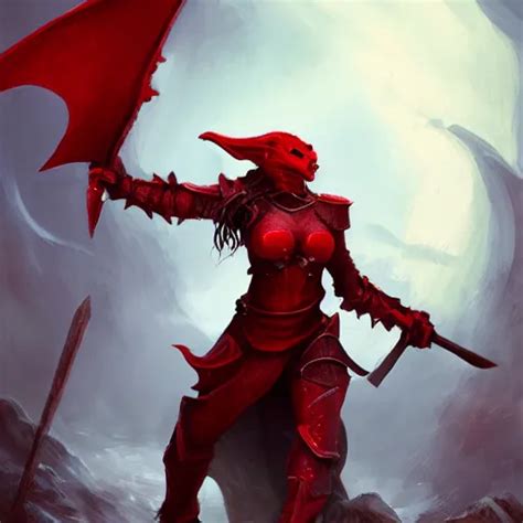 A Female Red Dragonborn With A Halberd Heroically Stable Diffusion