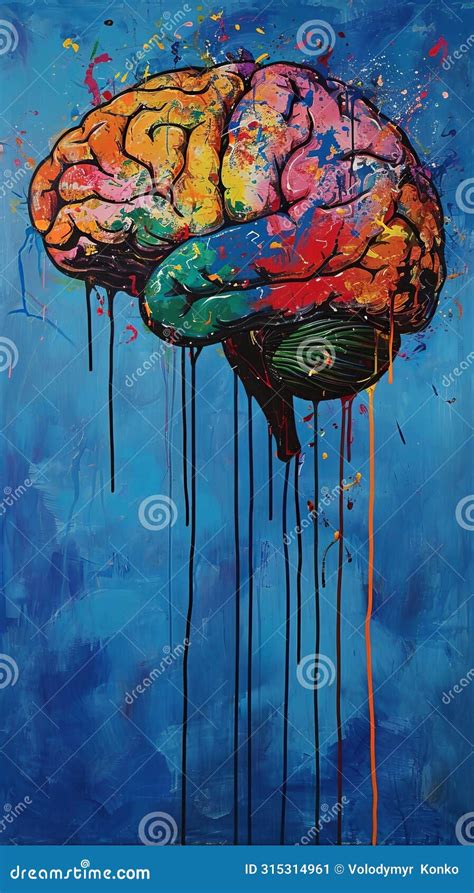 Brain Painting with Dripping Paint, Intriguing Artwork Illustrating ...