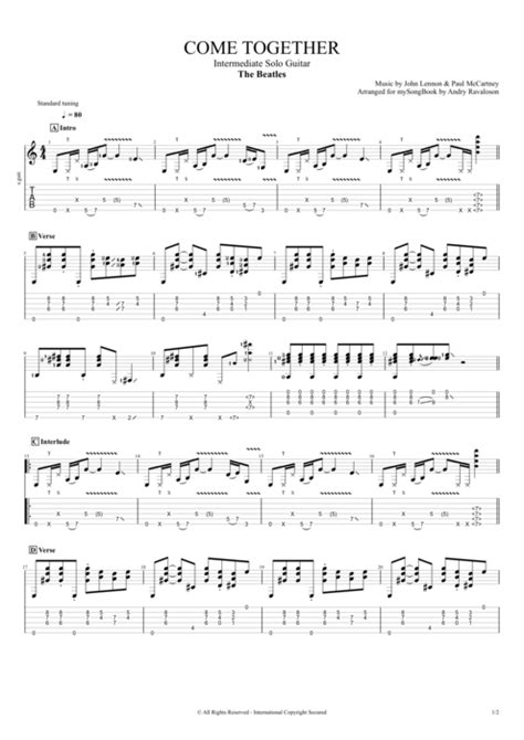 Come Together by The Beatles - Intermediate Solo Guitar Guitar Pro Tab ...