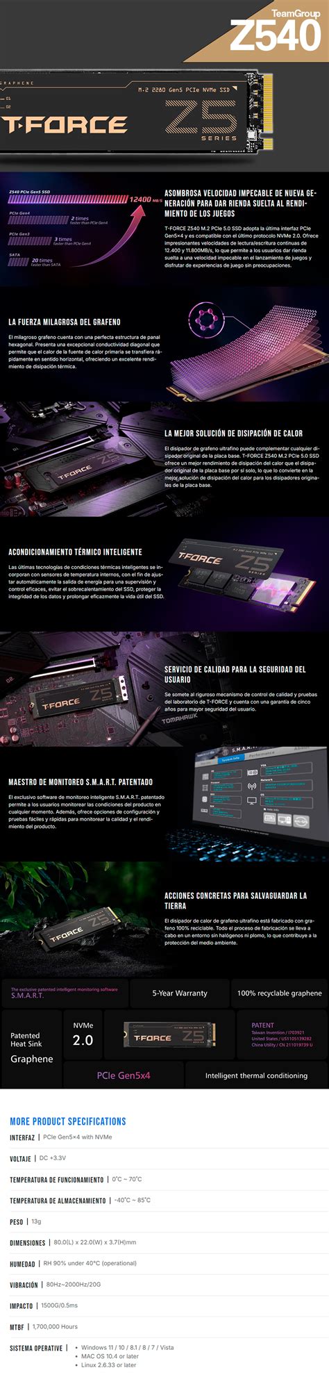 Unidad de Estado Sólido SSD Team Group T Force CARDEA Z540 NVMe 1TB