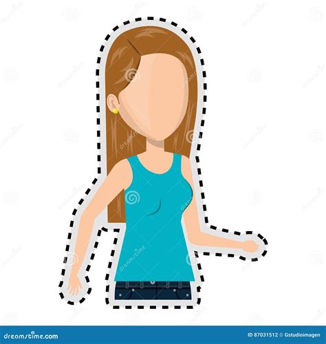 Sticker Half Body Cartoon Blond Girl With Woman In Bikini