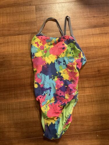 Vintage One Piece Swimsuit 80s 90s Neon Graffiti Open… Gem