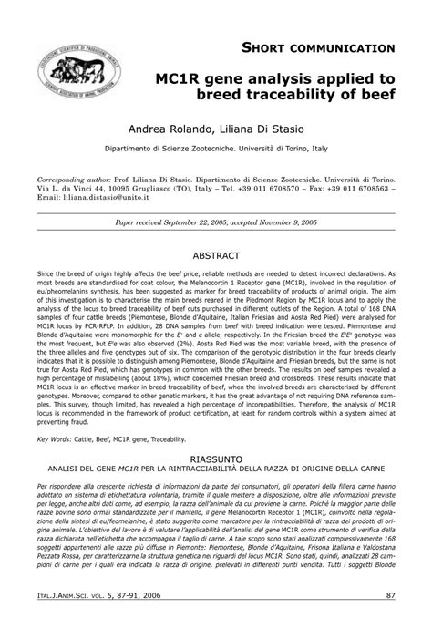 PDF MC1R Gene Analysis Applied To Breed Traceability Of Beef