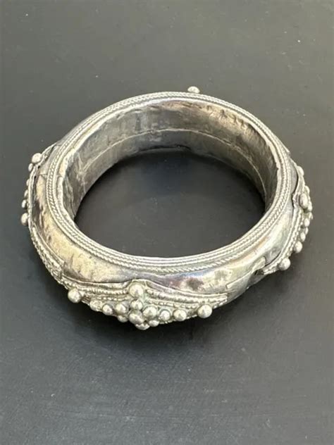 Ancien Bracelet En Argent Massif Silver Jonc Createur Ethnique Tank