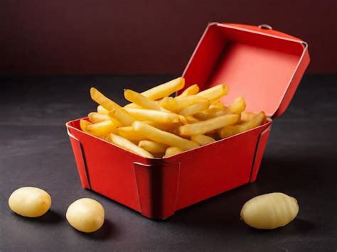 Premium Photo A Red Container Of French Fries With A Red Box That