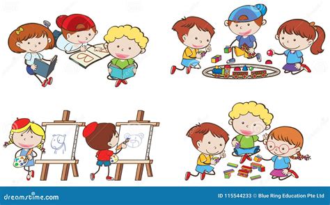 Kids Doing Different Activities In Kindergarten Cartoon Vector | CartoonDealer.com #36757163