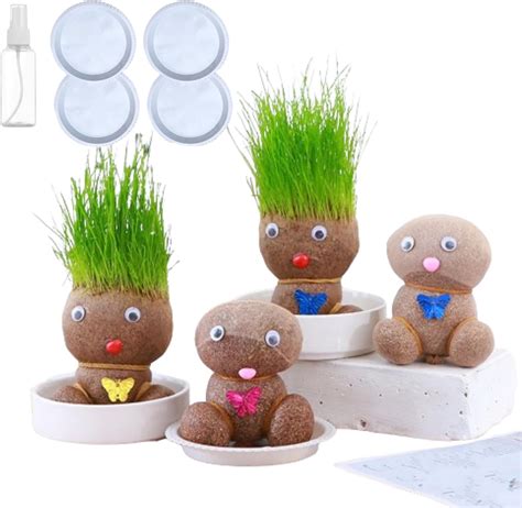 Grass Head Doll Mini Bonsai Grass Head Plants Potted Craft Diy Educational Ts Cat