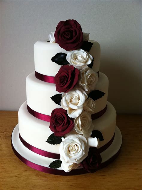 Burgandy And Ivory Rose Cake Floral Wedding Cakes Burgundy Wedding Cake Wedding Cake