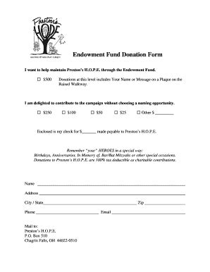 Fillable Online Endowment Fund Donation Form Preston039s HOPE Fax