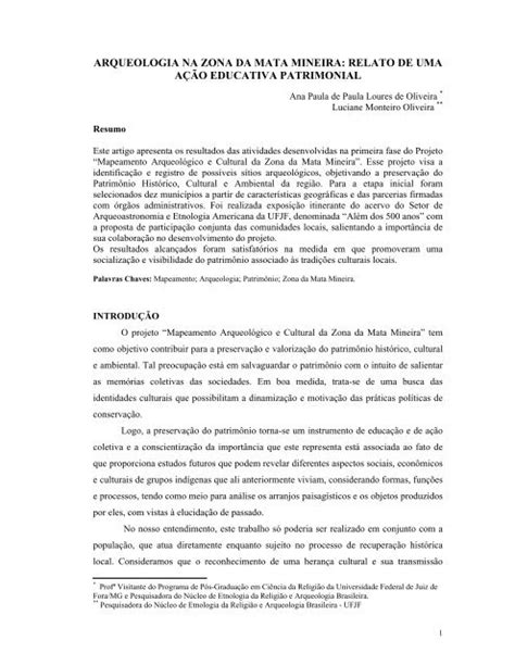 ARQUEOLOGIA NA ZONA DA MATA MINEIRA RELATO DE UMA