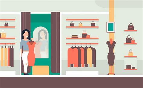 Premium Vector Business Woman Trying On New Dress