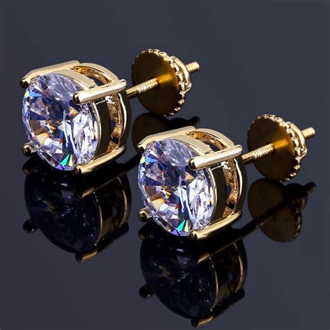 Hip Hop Iced Out Bling Stud Earrings With Screw Back Gold Silver Color