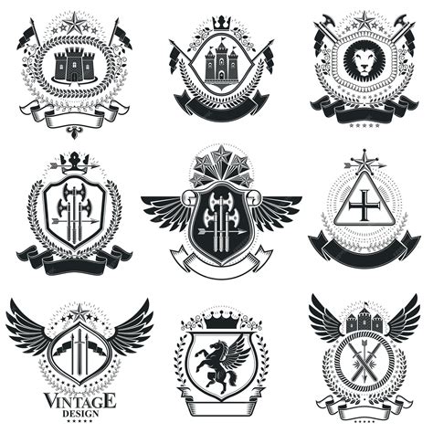 Premium Vector Heraldic Coat Of Arms Decorative Emblems Collection Of Symbols In Vintage Style