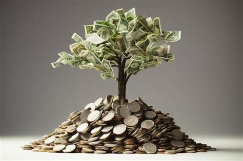 Premium Ai Image Tree Growing On A Pile Of Declining Money The