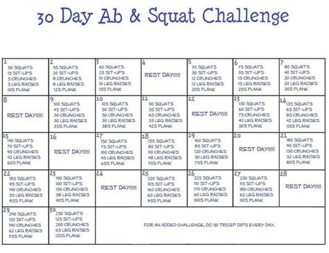 30 Day Ab And Squat Printable Calendar | Calendar Template 2024-2025