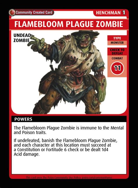 Flamebloom Plague Zombie Custom Card Paizo Pathfinder Adventure