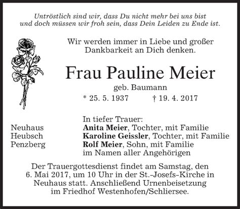 Traueranzeigen Von Pauline Meier Trauer Merkur De