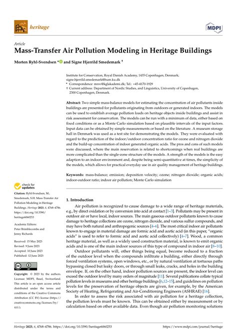 Pdf Mass Transfer Air Pollution Modeling In Heritage Buildings