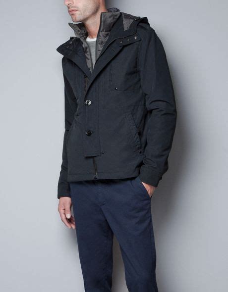 Zara Jacket With Detachable Hood In Blue For Men Navy Lyst