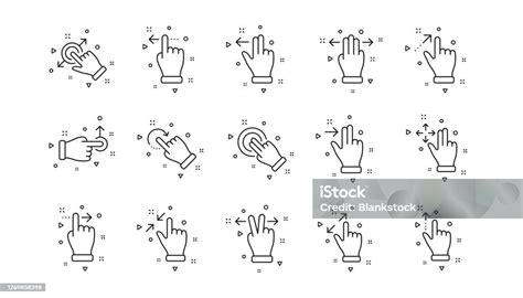 터치 스크린 제스처 라인 아이콘 손 스 와이프 슬라이드 제스처 멀티 태스킹 선형 집합입니다 벡터 고급에 대한 스톡 벡터 아트 및