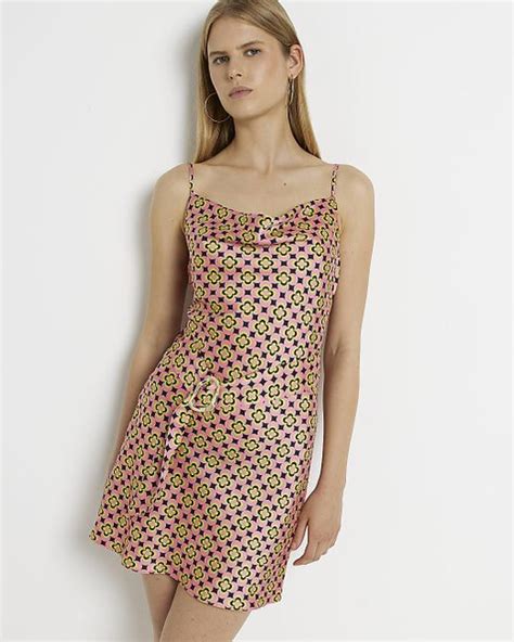 River Island Pink Floral Satin Slip Mini Dress Lyst Canada