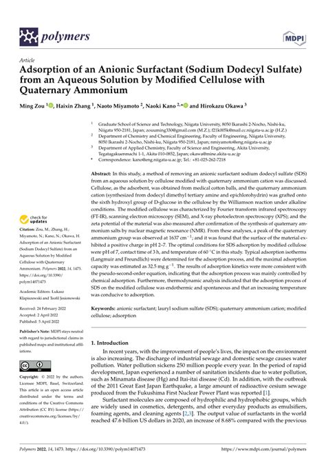 PDF Adsorption Of An Anionic Surfactant Sodium Dodecyl Sulfate From