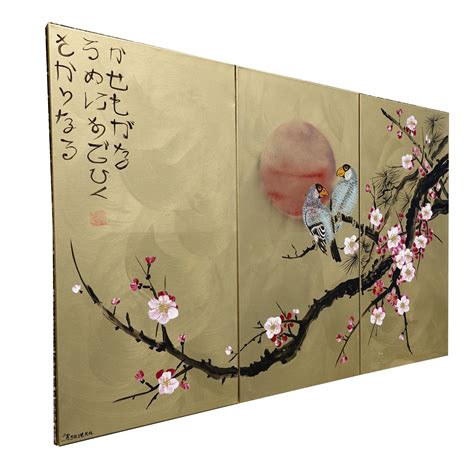 Japan Art Cherry Blossom And Love Birds Japanese Style Etsy