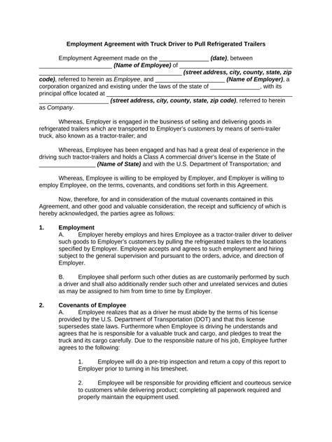 Employment Agreement Truck Driver Doc Template PdfFiller