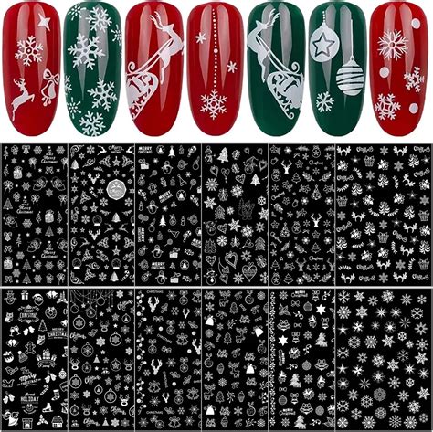 Amazon.com: 12 Sheets Snowflake Nail Stickers 3D Christmas Nail Decals ...