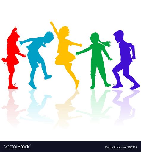 Colored silhouettes of happy children playing Vector Image