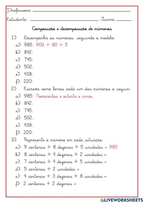 Composição E Decomposição De Números Até 1000 Worksheet Workbook Teachers Education