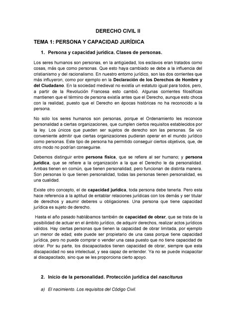 Derecho Civil Ii Grupo 2 Apuntes Derecho Civil Ii Tema 1 Persona Y