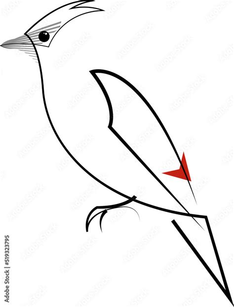 Waxwing Bird Minimalist Line Style Vector Illustration Isolated On