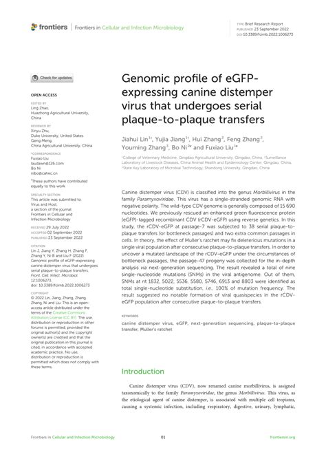 PDF Genomic Profile Of EGFP Expressing Canine Distemper Virus That