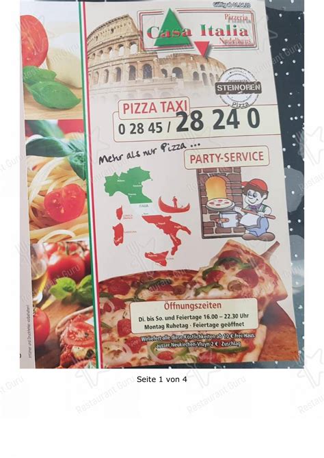 Speisekarte Von Casa Italia Pizzeria Nudelhaus Neukirchen Vluyn