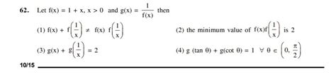 62 Let F X 1 X X 0 And G X Frac { 1 } { F X