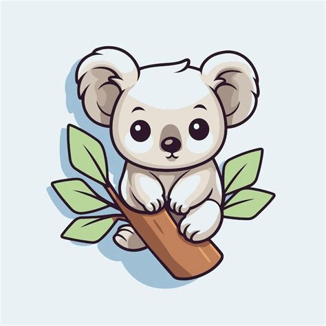 Cute Koala With A Branch Vector Illustration In Cartoon Style Premium