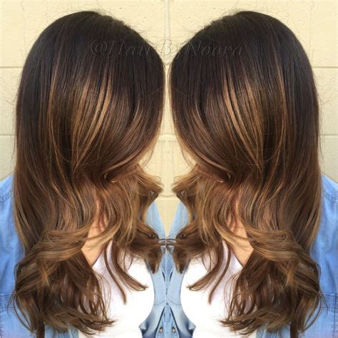 Caramel Light Golden Brown Hi Lites Ombr Sombre Balayage Wavy Layer