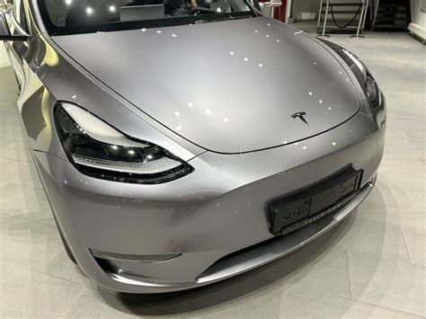 Tesla Car Model Y In Liquid Silver Dubbed Mercury Silver Metallic Color