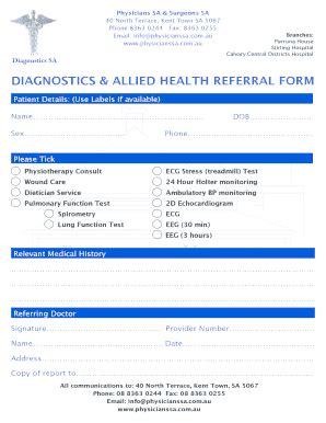 Fillable Online Diagnostics Allied Health Referral Form Fax Email