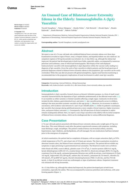 Pdf An Unusual Case Of Bilateral Lower Extremity Edema In The Elderly