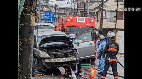 【画像】車が歩道に乗り上げ標識や壁に衝突 意識不明の男性は回復 千葉・船橋市 ライブドアニュース