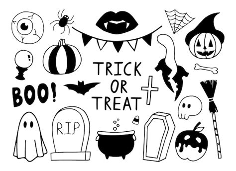 Premium Vector | Scary Halloween doodle set with different elements