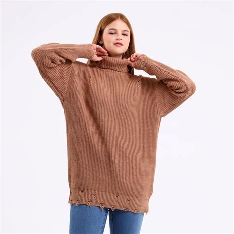 Buy Womens Turtleneck Ripped Look Sweater At Affordable Prices — Free